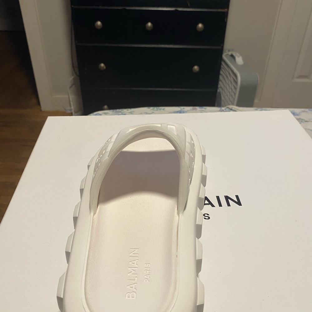 Balmain White Slide Sandals